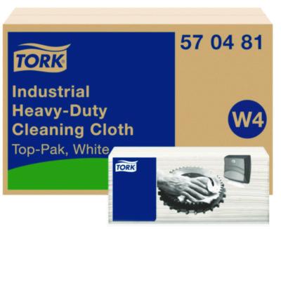 Tork Industrial Heavy-Duty Cleaning Cloth, 1-Ply, 13.97 x, 4.25, Unscented, White, 60 Cloths, 4/Carton (570481)
