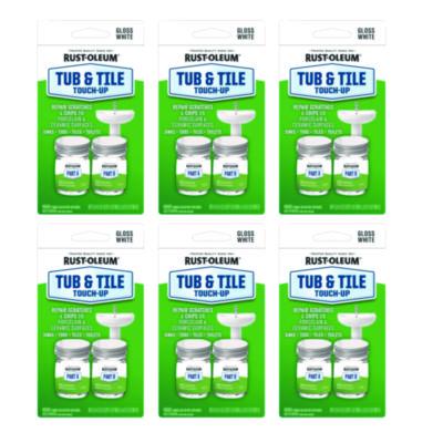 Rust-Oleum Specialty Gloss White Tub and Tile Touch Up, Gloss White, 0.54 oz Glass Vials, 6 Kits/Carton (244166)