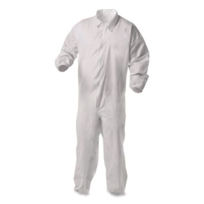KleenGuard KGA35 Liquid and Particle Protection Coveralls, Elastic Wrist and Ankles, Large, White, 25/Carton (38927)