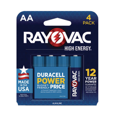 Rayovac High Energy Premium Alkaline AA Batteries, 4/Pack (8154K)