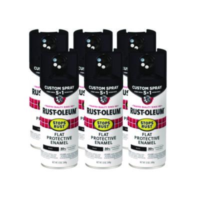 Rust-Oleum Stops Rust 5-in-1 Spray Paint, Flat Black, 12 oz Aerosol Can, 6/Carton (376855)