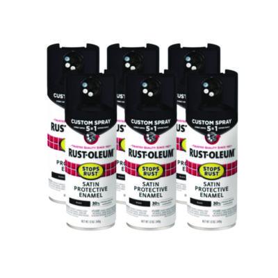 Rust-Oleum Stops Rust 5-in-1 Spray Paint, Satin Black, 12 oz Aerosol Can, 6/Carton (376869)
