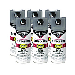 Rust-Oleum Stops Rust 5-in-1 Spray Paint, Satin Coastal Gray, 12 oz Aerosol Can, 6/Carton (376872)