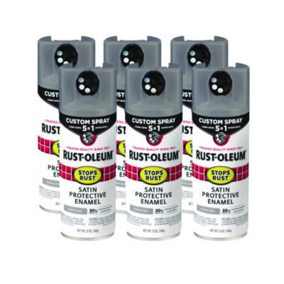 Rust-Oleum Stops Rust 5-in-1 Spray Paint, Satin Coastal Gray, 12 oz Aerosol Can, 6/Carton (376872)