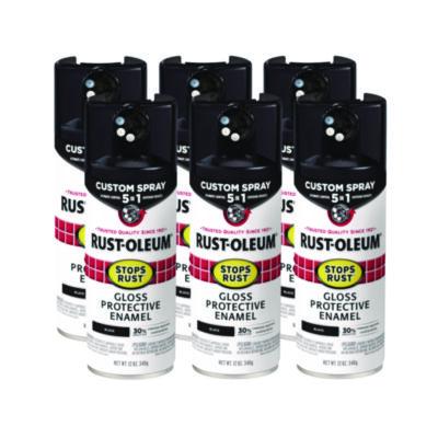 Rust-Oleum Stops Rust 5-in-1 Spray Paint, Gloss Black, 12 oz Aerosol Can, 6/Carton (376884)