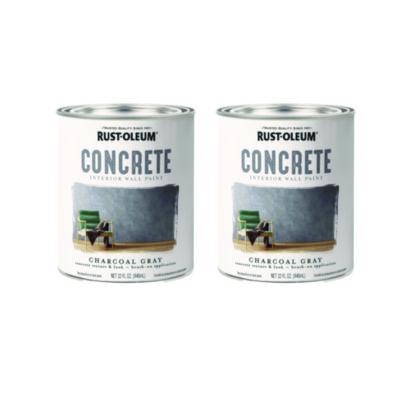 Rust-Oleum Concrete Interior Wall Paint, Flat Charcoal Gray, Quart Can, 2/Carton (379906)