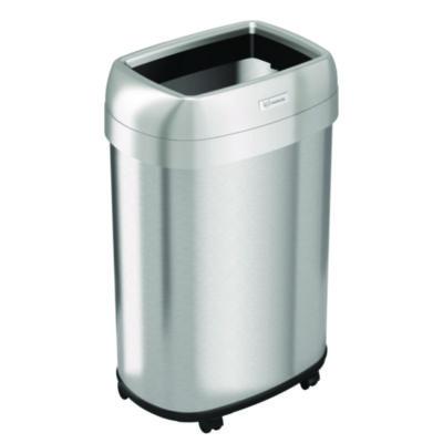 HLS Commercial Open Top Trash Can with Wheels, Oval, 13 gal, Plastic/Stainless Steel, Silver (HLS13STVM)