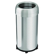 HLS Commercial Open Top Trash Can with Wheels, Round, 16 gal, Plastic/Stainless Steel, Silver (HLS16STRM)