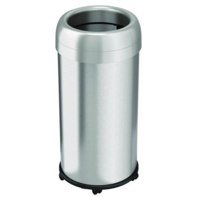 HLS Commercial Open Top Trash Can with Wheels, Round, 16 gal, Plastic/Stainless Steel, Silver (HLS16STRM)