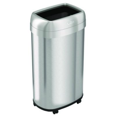 HLS Commercial Open Top Trash Can with Wheels, Oval, 16 gal, Plastic/Stainless Steel, Silver (HLS16STVM)