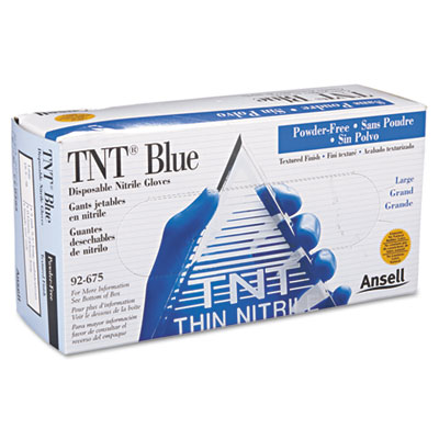 AnsellPro TNT Disposable Nitrile Gloves, Non-powdered, Blue, Large, 100/Box (92675L)