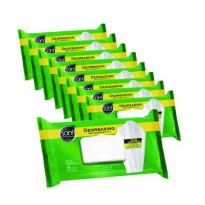 Sani Professional Degreasing Multi-Surface Wipes, 1-Ply, 11.5 x 10, 75, Floral Scent, White, Wipes/Pack, 9 Packs/Carton (A12345)