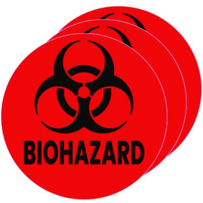 HLS Commercial Vinyl Decals, Biohazard, 4" Diameter, Red/Black, 3/Pack (HLSKERHAZ3)