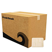 Boardwalk Bagasse PFAS-Free Food Tray, 5 Compartments, 8.26 x 0.98 x 10.9, Tan, Sugarcane, 500/Carton (TRAY128NPFA)