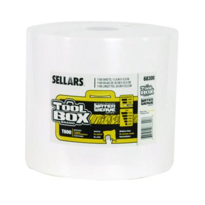 Sellars TOOLBOX WaterWeave T600 Wipers, 1-Ply, 11.8 x 12.8, White, 1,100 Sheets/Roll (68300)