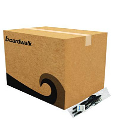 Boardwalk Six-Piece Cutlery Kit, Heavyweight, Fork/Knife/Napkin/Pepper/Salt/Spoon, Plastic, Black, 250/Carton (FKTNSHWPSBLA)