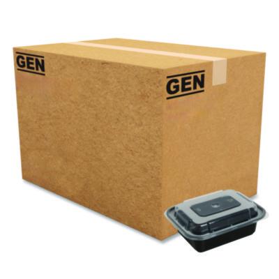 GEN Microwavable Food Container with Lid, Rectangular, 12 oz, 5.78 x 4.52 x 2.24, Black/Clear, Plastic, 150/Carton (TORECT12)