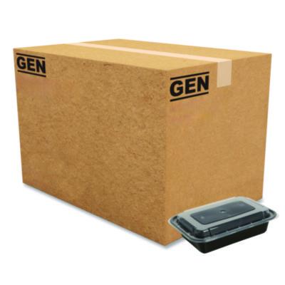 GEN Microwavable Food Container with Lid, Rectangular, 16 oz, 7.48 x 5.03 x 2.04, Black/Clear, Plastic, 150/Carton (TORECT16)