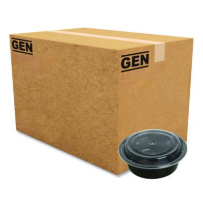 GEN Microwavable Food Container with Lid, Round, 16 oz, 6.29 x 6.29 x 1.96, Black/Clear, Plastic, 150/Carton (TORND16)