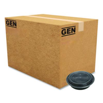 GEN Microwavable Food Container with Lid, Round, 24 oz, 7.28 x 7.28 x 1.96, Black/Clear, Plastic, 150/Carton (TORND24)