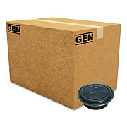 GEN Microwavable Food Container with Lid, Round, 32 oz, 7.28 x 7.28 x 2.55, Black/Clear, Plastic, 150/Carton (TORND32)