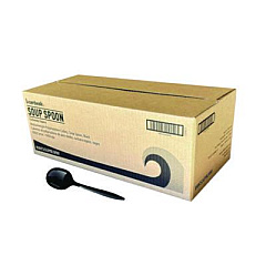 Boardwalk Mediumweight Polypropylene Cutlery, Soup Spoon, Plastic, Black, 1,000/Carton (SOUPBLMW)