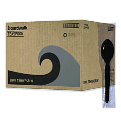 Boardwalk Heavyweight Wrapped Polystyrene Cutlery, Spoon, Plastic, Black, 1,000/Carton (TSHWPSBIW)