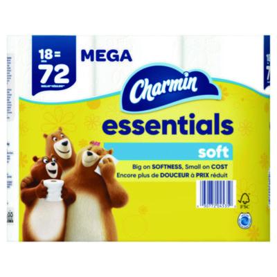Charmin Essentials Soft Bathroom Tissue, Septic Safe, 2-Ply, White, 330 Sheets/Roll, 18 Rolls/Carton (04535)