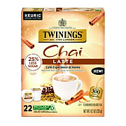 TWININGS Tea K-Cups, Chai Tea with Non-Fat Milk and Sweetener, 25% Less Sugar, 0.53 oz K-Cups, 22/Box (11007)