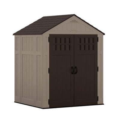 Suncast Everett Storage Shed, 201 cu ft, 6 ft 2.75" x 5 ft 5.25" x 7 ft 8.75", Dark Taupe/Black/Slate (BMS6511D)