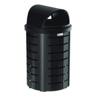 Suncast Commercial Outdoor Decorative Metal Trash Can with Roto-Molded Lid, 35.38 gal, Plastic, Black (MTCRND3501)