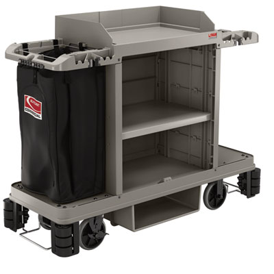 Suncast Commercial Partially Assembled Premium Housekeeping Cart, Plastic, 1 Shelf, 24 x 62.13 x 49.75, Platinum (HKC2052)