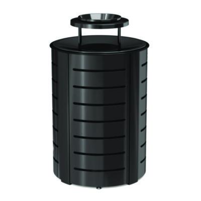 Suncast Commercial Outdoor Decorative Metal Trash Can with Metal Lid with Ash Bonnet, 35.38 gal, Metal, Black (MTCRND3502)