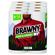 Brawny Tear-A-Square Perforated Kitchen Roll Towels, Double Roll, 2-Ply, 11" x 11", White, 120 Sheets/Roll, 8 Rolls/Pack (443665)