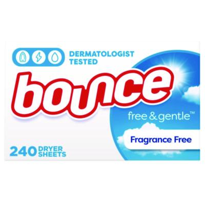 Bounce free and gentle Dryer Sheets, Fragrance Free, 240 Sheets/Box, 4 Boxes/Carton (55312CT)