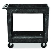 Rubbermaid Commercial Heavy-Duty Flat-Handle Maintenance/Utility Cart, Plastic, 2 Shelves, 500 lb Capacity, 34.13" x 17.38" x 32.38", Black (9T6600BLA)
