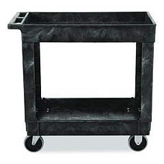 Rubbermaid Commercial Heavy-Duty Flat-Handle Maintenance/Utility Cart, Plastic, 2 Shelves, 500 lb Capacity, 34.13" x 17.38" x 32.38", Black (9T6600BLA)