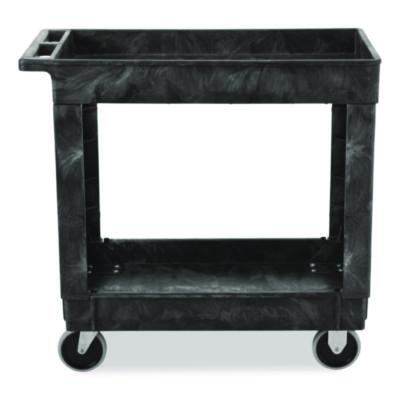 Rubbermaid Commercial Heavy-Duty Flat-Handle Maintenance/Utility Cart, Plastic, 2 Shelves, 500 lb Capacity, 34.13" x 17.38" x 32.38", Black (9T6600BLA)