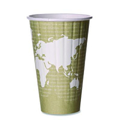 Eco-Products World Art Renewable and Compostable Insulated Hot Cups, 16 oz, Paper, Brown/White, 40/Pack, 15 Packs/Carton (EPBNHC16WD)