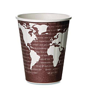 Eco-Products World Art Renewable and Compostable Insulated Hot Cups, 8 oz, Paper, Brown/White, 40/Pack, 20 Packs/Carton (EPBNHC8WD)