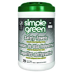 Simple Green Safety Towels, 1-Ply, 10 x 12, White, Unscented, 75/Canister (13351)