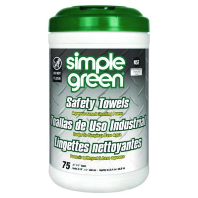 Simple Green Safety Towels, 1-Ply, 10 x 12, White, Unscented, 75/Canister (13351)