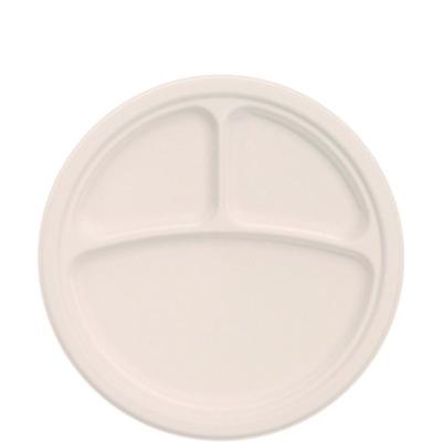 Dart Compostable Molded Fiber Dinnerware, ProPlanet Seal, 3-Compartment Plate, 10.2" dia, Natural, 500/Carton (10FBRP3)