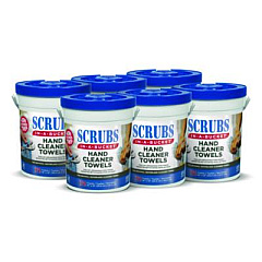 SCRUBS Hand Cleaner Towels, 1-Ply, 10 x 12, Citrus, Blue/White, 72/Bucket, 6 Buckets/Carton (42272CT)