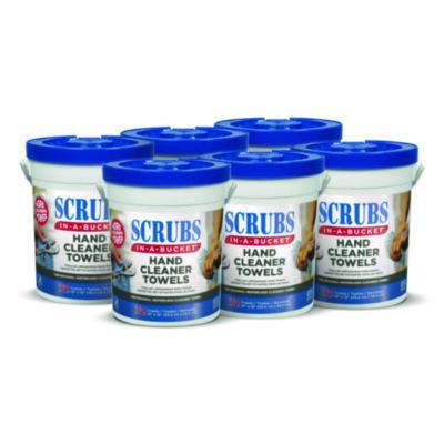 SCRUBS Hand Cleaner Towels, 1-Ply, 10 x 12, Citrus, Blue/White, 72/Bucket, 6 Buckets/Carton (42272CT)