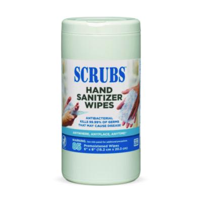 SCRUBS Hand Sanitizer Wipes, 1-Ply, 6 x 8, Unscented, Blue/White, 85/Canisters, 6 Canisters/Carton (90985)