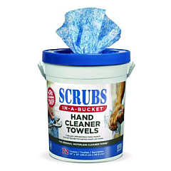 SCRUBS Hand Cleaner Towels, Cloth, 10 x 12, Citrus, Blue/White, 72/Bucket (42272EA)