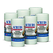 SCRUBS Hand Cleaner Towels, 1-Ply, 10 x 12, Citrus, Blue/White, 30/Canister, 6/Carton (42230CT)