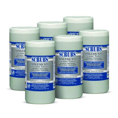 SCRUBS Stainless Steel Cleaner Towels, 1-Ply, 9.75 x 10.5, Lemon Scent, 30/Canister, 6 Canisters/Carton (91930CT)