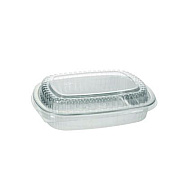 Pactiv Evergreen Classic Carry-Out Container with PET Dome Lid, 46 oz, 9.8 x 7.8 x 1.3, Silver/Clear, Aluminum, 50/Carton (Y6710PET)